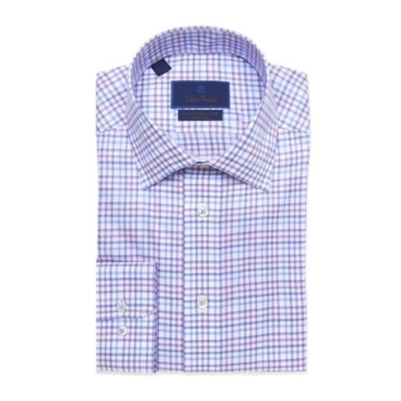 David Donahue Lilac Plaid Dress Shirt - Picture 1 of 8